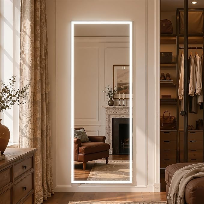 71" x 26" Arched Full Length Mirror with LED Lights, Floor Mirror with Stand, Wall Mirror Full Length, Body Floor Mirror, Wall Mounted Mirror for Bedroom, Dimmable, Tempered Glass