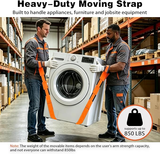 Moving Strap Kits for Lifting with Anti-Slip Sponge Pads, 2-Person Adjustable Lifting and Moving System with Cotton Gloves and Storage Bag,Heavy Duty Carrying for Appliances Furniture, up to 850LBS