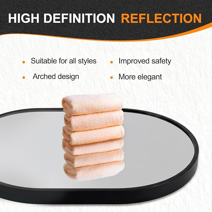 Oval Bathroom Vanity Mirror for Wall, 28''x20'' Black Oval Bathroom Mirror for Over Sink, Bedroom, Living Room, Entryway, HD Tempered Glass, Wall Mounted Horizontally or Vertically