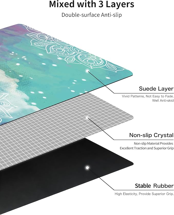 nuveti Printed Travel Yoga Mat 1/16 Inch Thick Non Slip Fitness Workout Mat | with Carrying Bag, Foldable Lightweight Suede & Natural Rubber Yoga Mat for Yoga Pilates and Fitness 72" L x 24" W x 1.5mm