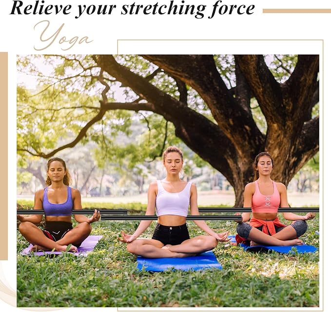 Hiboom 6/9 Pcs 5ft Yoga Stick Natural Bamboo Black Exercise Stick with Non-Slip Rubber Ends Stretching Tool Posture Corrector Stretch Tool for Flexibility, Workout, Balance Fitness