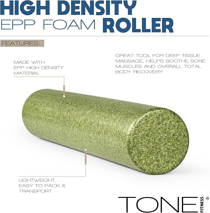 Tone Fitness High Density EPP Foam Exercise Foam Roller for Yoga, Pilates, Stretching, Massage, and Recovery | Multiple Sizes and Colors