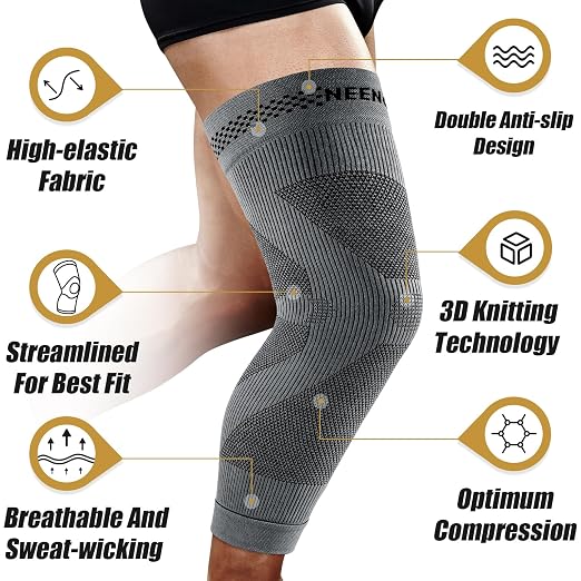 NEENCA Compression Leg Sleeve - Long Knee Sleeve, Ultra-thin Leg Sleeve with Graphene Ions Infused Fabric for Knee Pain Relief, Swelling, Arthritis, Poor Circulation, Runner, Sports (Large)