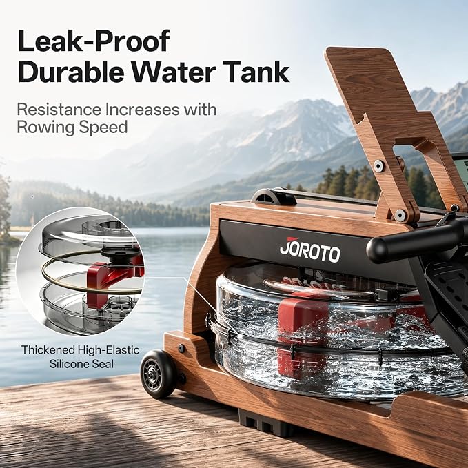JOROTO Water Rowing Machines for Home, Foldable Rowing Machine with 400LBS Weight Capacity, Dedicated Monitor & Bluetooth APP, Large Water Tank & Comfortable Seat for Immersive Water Rower