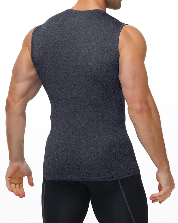 Mens Sleeveless Compression Shirt Athletic Workout Tank Top Quick Dry Muscle Base Layer Undershirt Gym Running