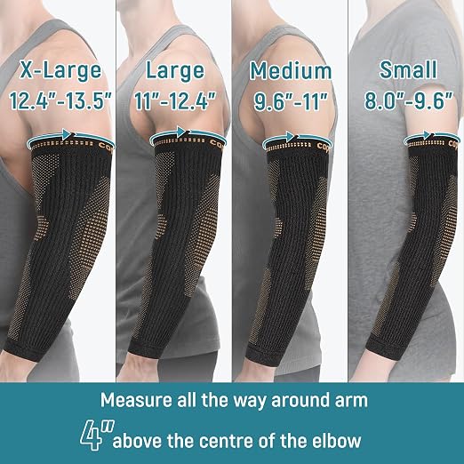 Copper Elbow Compression Sleeve, Extends to Forearm, Snug Fit, Medium | Copper Infused, Extended Coverage, Tennis Elbow Brace, Weightlifting, Tendonitis, Golfers Elbow Pain Relief