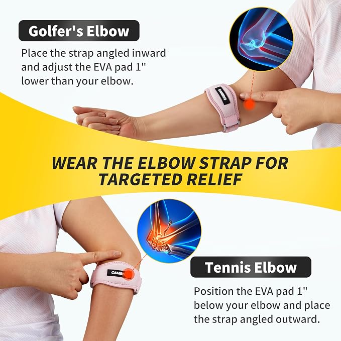 CAMBIVO 2 Pack Tennis Elbow Brace Strap for Tendonitis, Light Pink | EVA Compression Pad, Adjustable Strap with Premium Velcro, for Men and Women, Golfer's Elbow, Counterforce Brace, Breathable