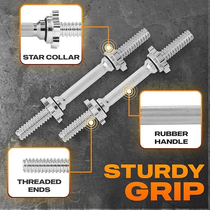 Yes4All Threaded Dumbbell Handles, Adjustable Dumbbell Bar Pair, 14/16/18/24-Inch Sizes, Fits 1" or 1.15" Plates, Non-Slip Grip, Secure Star-Lock Collars
