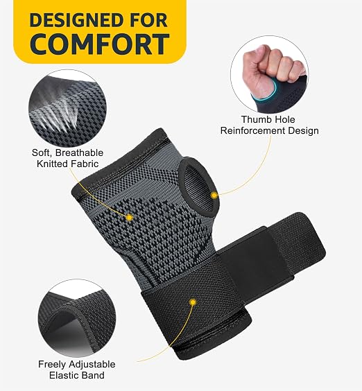 2-Pack Wrist Brace Wrist Wraps, Hand Compression Sleeves with Wrist Straps Support for Fitness Weightlifting MTB Tendonitis Carpal Tunnel Arthritis Pain Relief (Black, Medium)