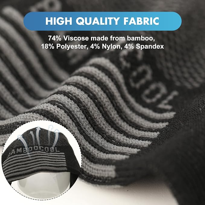 BAMBOO COOL Men's Athletic Ankle Socks Moisture Wicking, Anti-Odor Breathable Running Mesh Socks Arch Support, 8 Pack