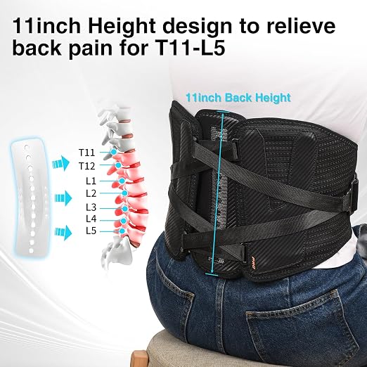 TIMTAKBO Back Brace for Lower Back Pain, 11in Lumbar Support for Men Women | Removable Bionic Vertebra Plate,Wide Quick Pulley Systems,for Herniated Disc Sciatica Scoliosis, Daily Work and Sports Medium