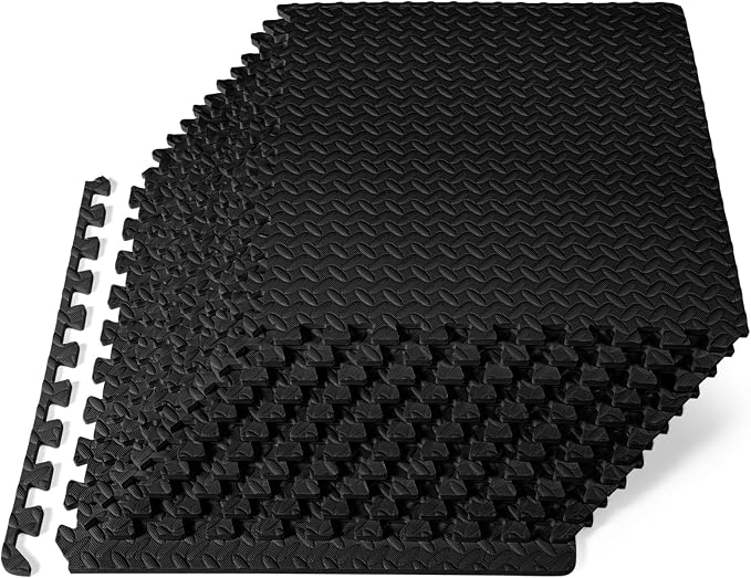 ProsourceFit Exercise Puzzle Mat ½-inch, EVA Interlocking Foam Floor Tiles for Home Gym, Workout Equipment, Kids Play Areas, Black, 48 SQ FT - 12 Tiles