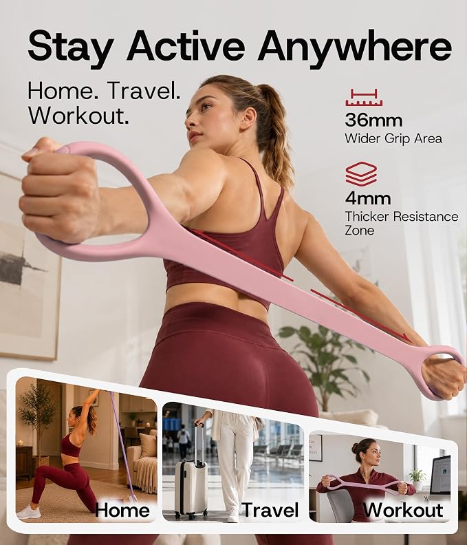 Figure 8 Resistance Band with Full Body Workout Guide, 20LB Total Body Exercise Band with Comfortable Solid Handles for Arms, Back, Shoulders, Stretching & Home Workout