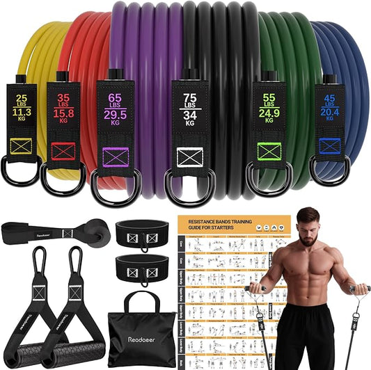 Readaeer Resistance Bands, Exercise Bands for Working Out with Handles | Resistance Bands with Handles, Door Anchor for Home Gym Full Body Strength Training, Muscle Tone, Yoga