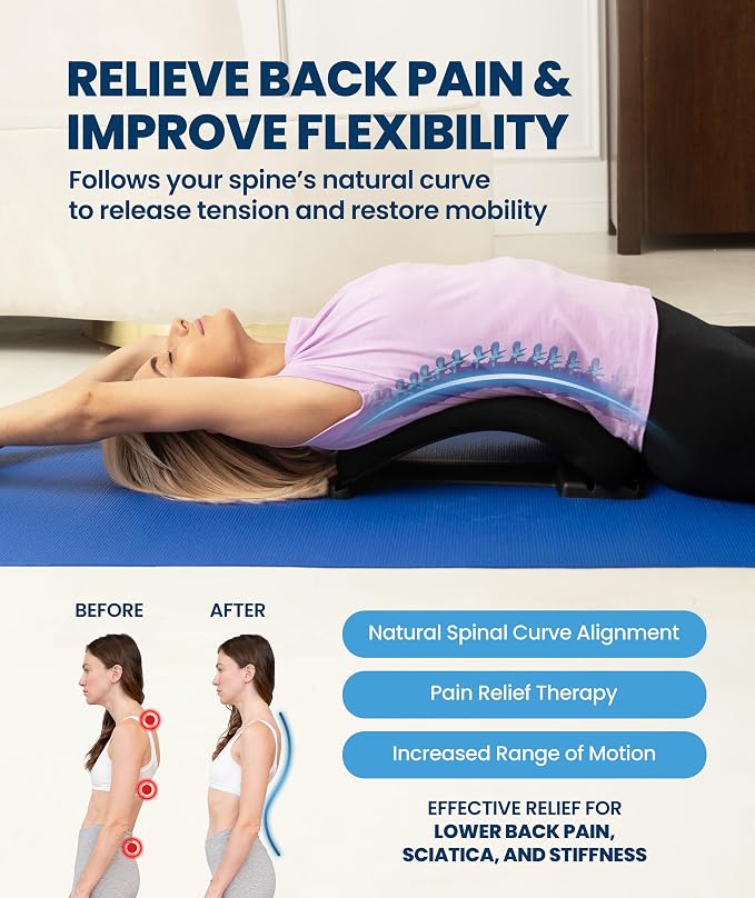 Everlasting Comfort Lumbar Support Board Back Stretcher for Lower Pain Relief - Adjustable Spine Decompression with 88 Acupressure Nodes - Back Cracking Device with Chair Strap for Posture Correction