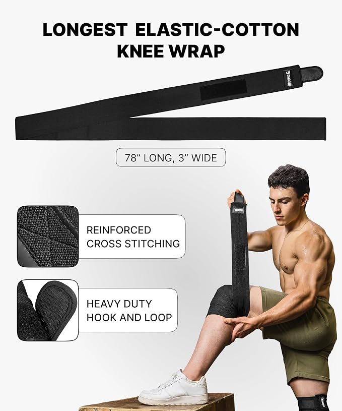DMoose Fitness Knee Sleeves for Weightlifting (Pair) 78" Knee Wraps for Squats, Powerlifting & Joint Stability
