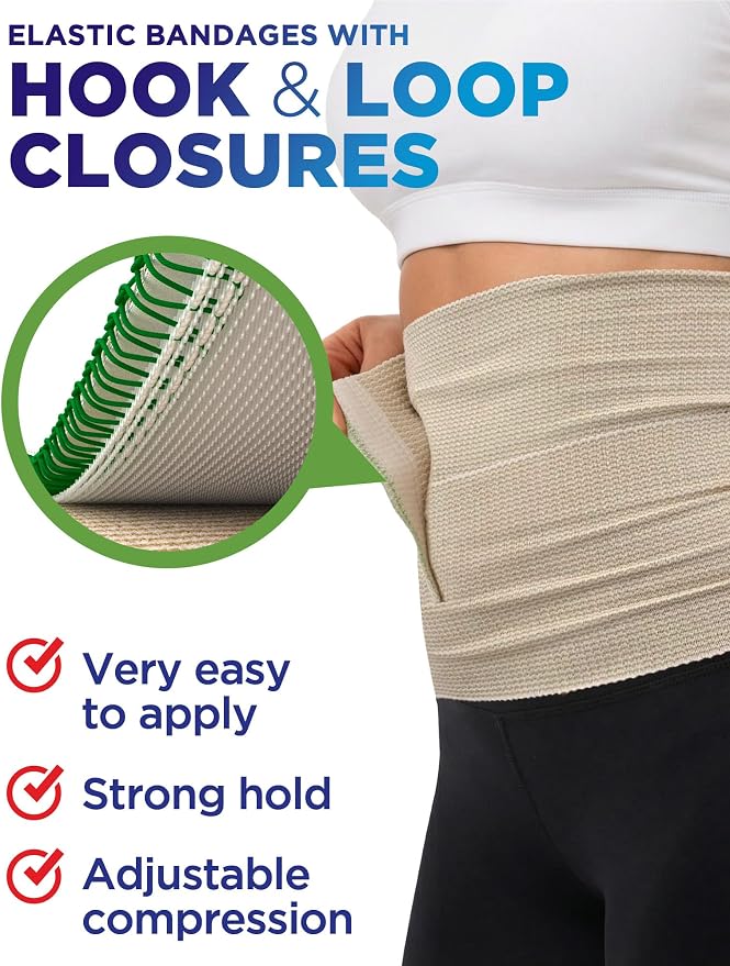 Premium Elastic Bandage Wrap - 6” (10pk) - Self-Closing Compression Bandage | Reusable Bandage Wrap for Leg, Ankles, Wrists, and Knees - For First Aid Kit and After Surgery Recovery - Latex Free