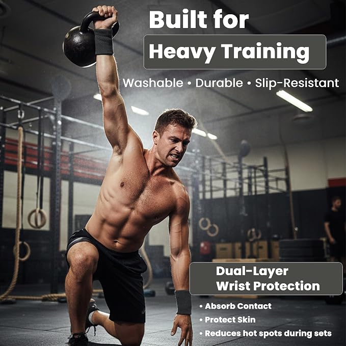 Kettlebell Wrist & Forearm Guards | Impact-Absorbing Wristbands for Kettlebell Training | Protects from Bruises | Breathable & Sweat-Wicking | Unisex Stretch Fit | One Size Fits All (Pair)