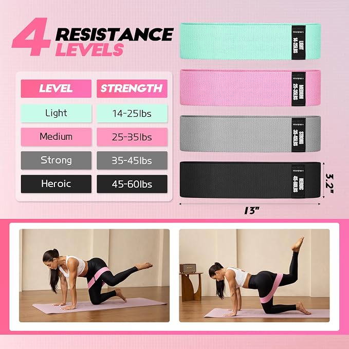 Lianjindun Booty Resistance Bands for Legs & Glutes, Non-Slip Workout Set | Exercise Bands for Working Out, Pilates, Yoga, Home Gym, Booty, Leg, Heroic/Strong/Medium/Light Fabric Loops for Women Men