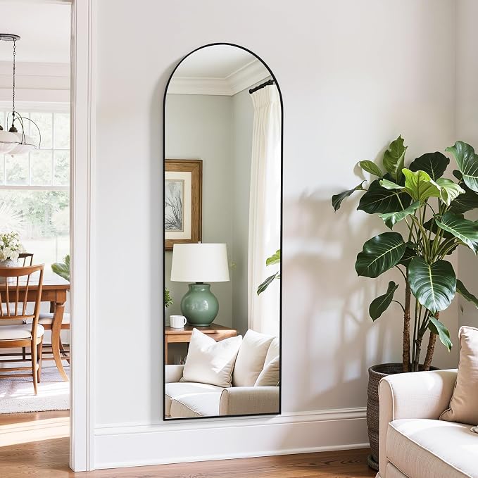 Simple Deluxe Arched Full Length Mirror, 59"x16" Large Floor Mirrors, for Wall Door Bedroom Bathroom Living Room (Black)