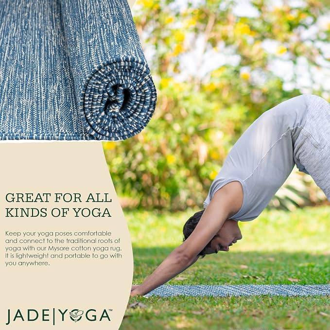 Jade Yoga Organic Cotton Hand Loomed Yoga Mat 72" Indigo
