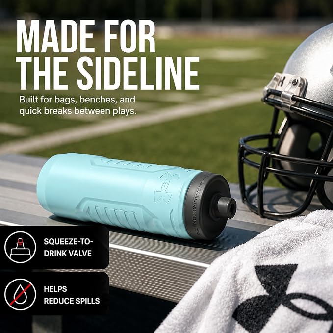 Under Armour Squeeze Water Bottles, 32 oz Water Bottles, Sideline Sports Water Bottle with Quick-Shot Lid, Quick & Easy Hydration, Gym Water Bottles, Squeeze Bottle, 1 32oz Bottle
