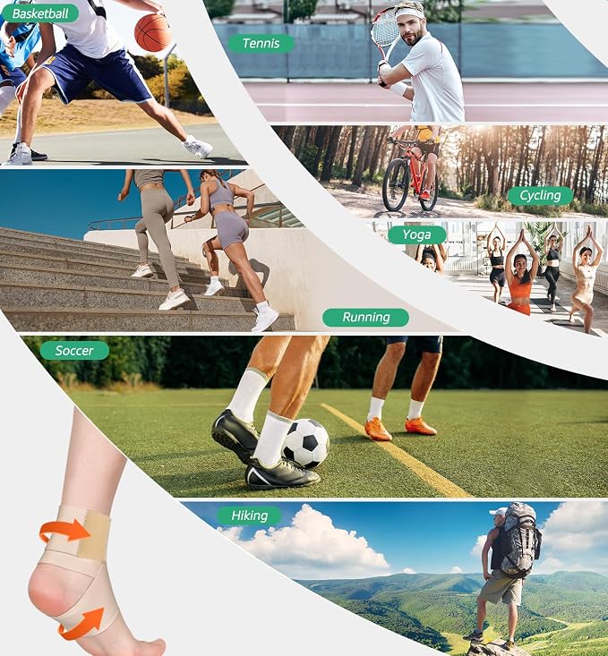 HiRui Ultrathin High-Elastic Ankle Wraps Ankle Brace for Men Women Kids, Adjustable Ankle Straps for Running, Football, Basketball, Sprains, Arthritis, Plantar Fasciitis (Beige, Small (Pack of 2))