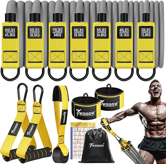 WOQQW Heavy Resistance Bands for Working Out, 350lbs/450lbs Exercise Bands with Handles, Workout Bands Set for Men, Fitness Weight Bands for Muscle Strength Training,Stretching,Slim,Home Gym Equipment
