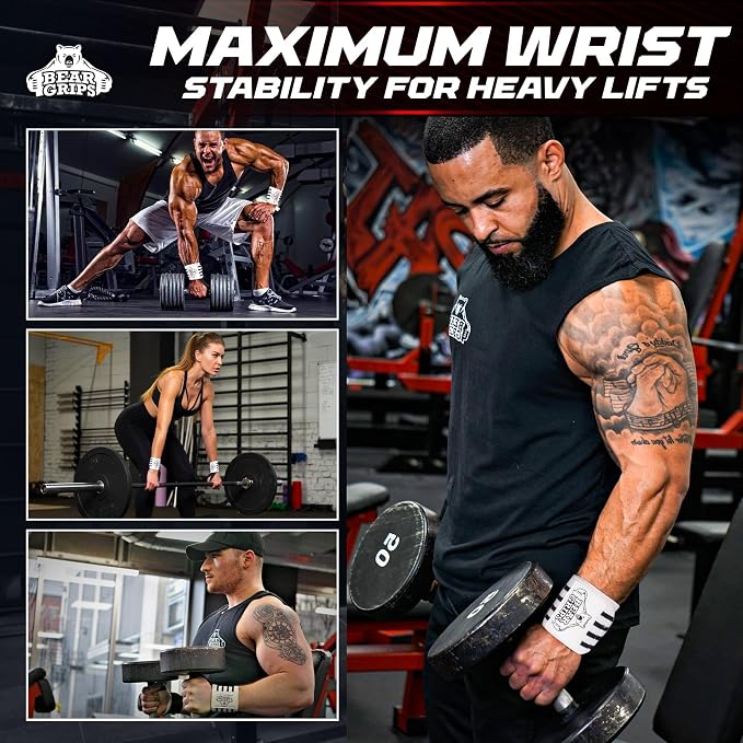 Bear Grips Wrist Wraps for Weightlifting | Weight Lifting Wrist Straps for Weightlifting | Extra Strength Gym Wrist Wraps | Two Wrist Wrap Per Pack | 12” & 18” | Lifting Wrist Wraps for Men & Women