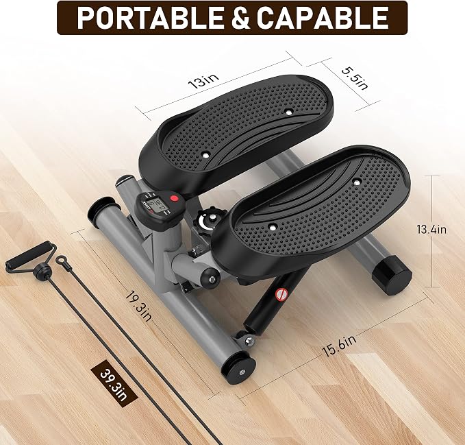 leikefitness Premium Portable Twist Stair Stepper Adjustable Resistance, Twisting Step Fitness Machine with Bands and LCD Monitor