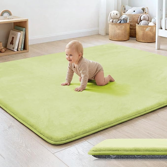 1.3" Thick Baby Floor Play Mat 50x50, Basic Padded Foam Mat for Tummy Time Crawling, Non Slip Cushioned for Babies Toddlers Infants Kids (Light Green)