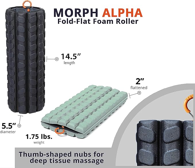 Brazyn Morph Foam Roller: Collapsible Travel Foam Roller for Back Pain Relief, Workout Muscle Recovery, Back Massager, Deep Tissue Leg Massage, Back Cracker (Sage, Deep Tissue)