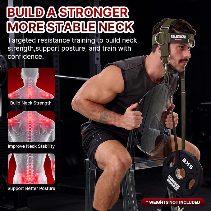 Neck Harness Trainer-Adjustable Neoprene Padded Neck Exerciser with 100cm Heavy Duty Rope & Carabiners