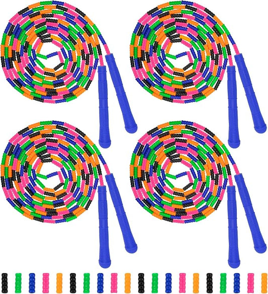 Coolrunner 16 FT Long Jump Rope(4 PACK), Double Dutch Jump Ropes Soft Beaded Skipping for Kids Adults Plastic Segmented Long Enough for 4-5 Jumpers