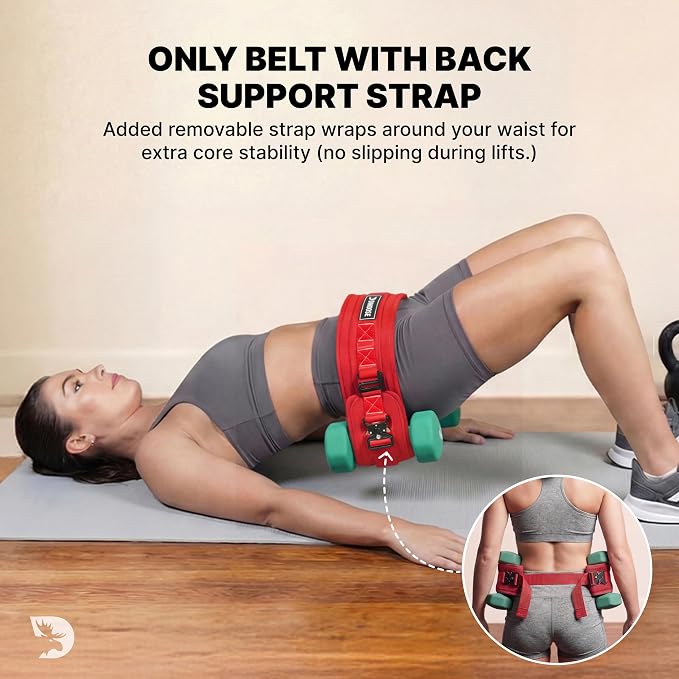 DMoose Fitness Hip Thrust Belt - Dual-Strap Glute Builder for Dumbbells, Plates, Kettlebells (Supports up to 700 lbs) - Comfortable Padded Booty Belt for Home & Gym