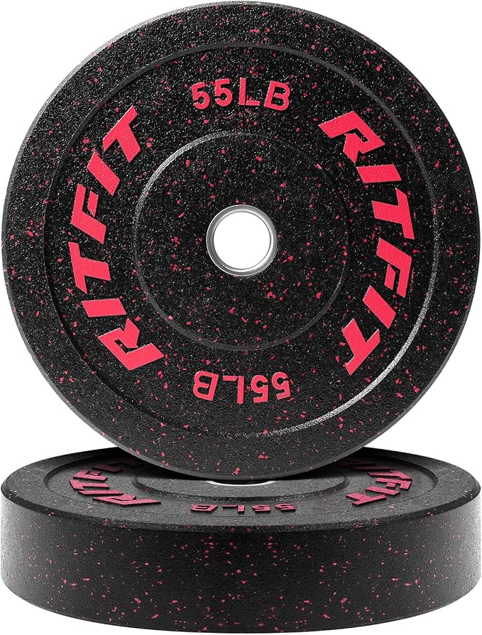 RitFit Bumper Plates, Colored Fleck-Rubber Weight Plates with Steel Insert, 2-inch Olympic Weight Plates for Weight Lifting and Strength Training