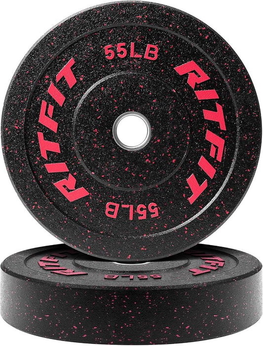 RitFit Bumper Plates, Colored Fleck-Rubber Weight Plates with Steel Insert, 2-inch Olympic Weight Plates for Weight Lifting and Strength Training