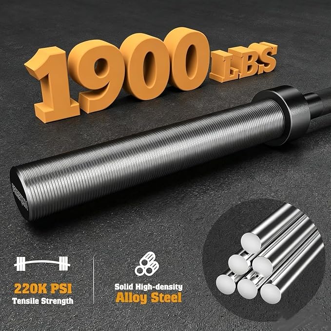 FEIERDUN 7FT Olympic Barbell Bar 1900LBS, Alloy Steel Barbell Weight Bar for Strength Training & Weightlifting, 2-Inch Olympic Bar with Center Knurling for Home Gym Powerlifting