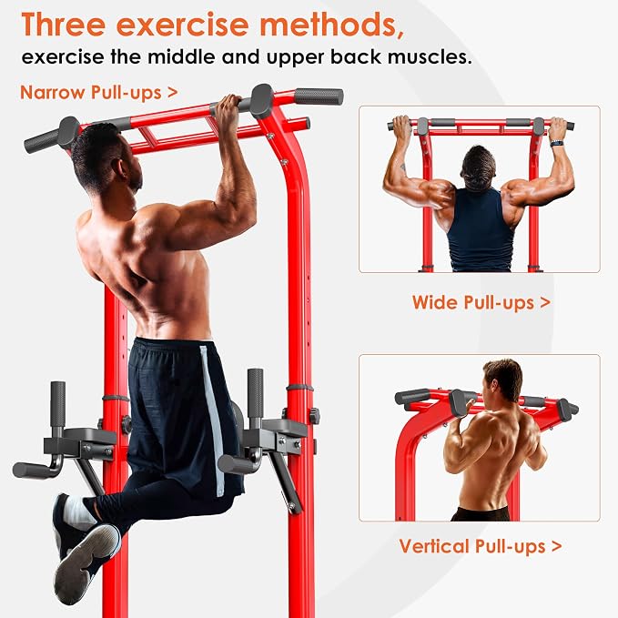 SogesPower Pull Up Bar Station Power Tower,12-Level Adjustable Heights | 66.1" to 94.5"Pull Up Dip Station for Home Gym, Pull Up Bar Stand Dip Bar Strength Training Fitness Equipment