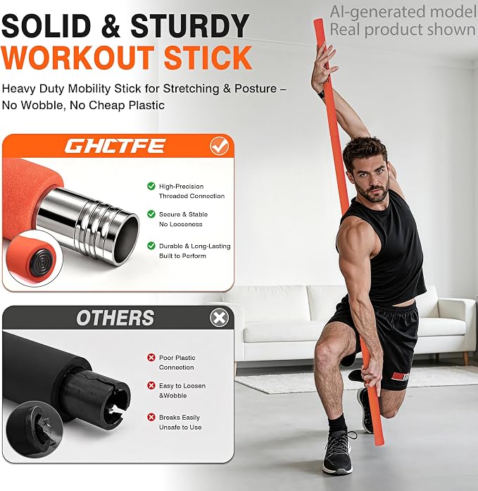 Adjustable Yoga Stick for Stretching & Balance, Upgraded Workout Pilates Equipment for Back Posture Corrector, 4-Section Steel Mobility Bar for Flexibility, Physical Therapy, Exercise Training