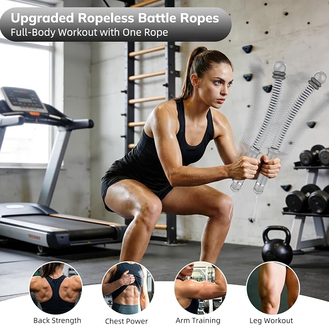 Upgrade Weighted Ropeless Battle Ropes, Adjustable Cordless Battle Rope – Portable Battle Ropes for Home Gym Workout, HIIT & Cardio Full Body Training Exercise Rope for Strength Training Men & Women