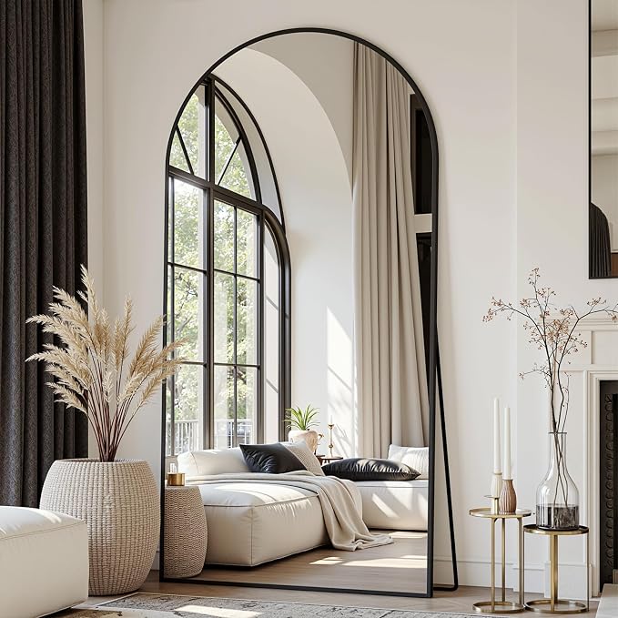 Suidia 78"x38" Arched Full Length Mirror with Stand, Full Body Mirror with Aluminum Frame, Freestanding/Leaning/Wall-Mounted, Floor Mirrors for Bedroom, Living Room, Entryway, Dressing Room, Black