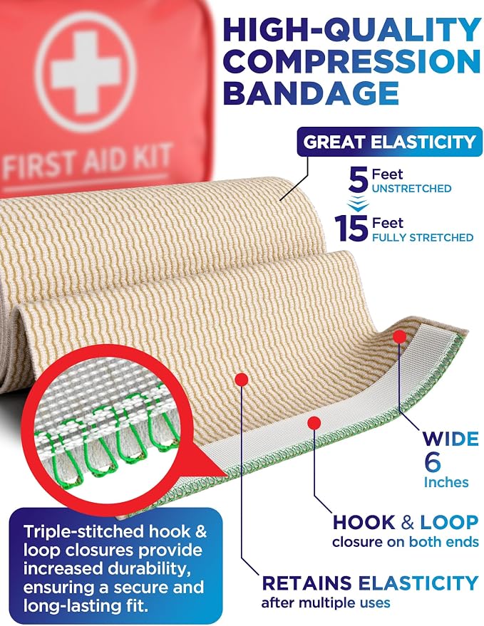 Premium Elastic Bandage Wrap - 6” (2pk) - Self-Closing Compression Bandage | Reusable Bandage Wrap for Leg, Ankles, Wrists, and Knees - For First Aid Kit and After Surgery Recovery - Latex Free