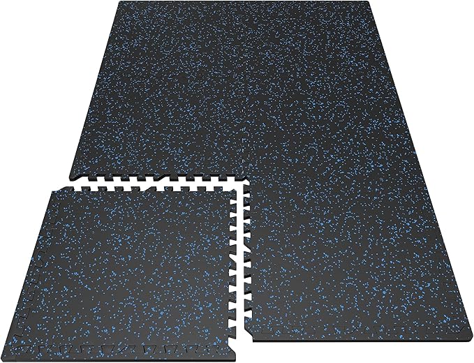 PRAISUN 0.6" Thicker Rubber Top Gym Flooring for Home Gym, 6 Pcs 24 Sq Ft Workout Mats, Exercise Mat, Interlocking Rubber Floor Mats with High Density EVA Foam for Garage, 24 x 24in, Black/Blue