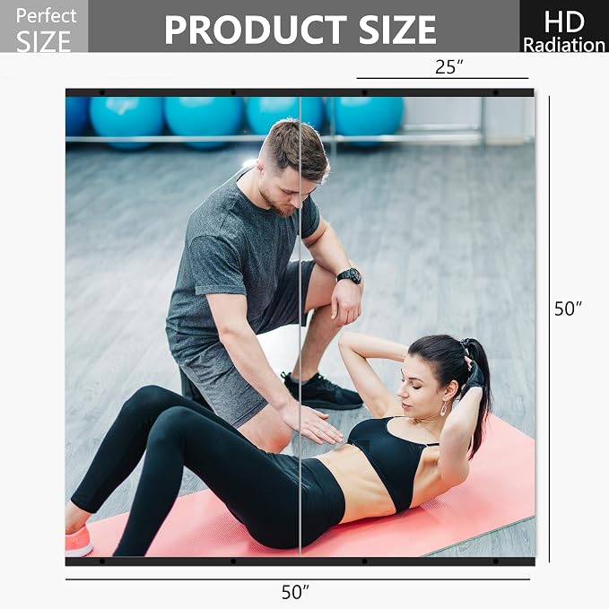Home Gym Mirror for Wall, 50x25x2PCS Frameless Full Length Mirror, Black | HD Shatterproof Glass, Easy Wall Mount, Large Body Mirrors for Home Gym, Workout, Bedroom, Garage