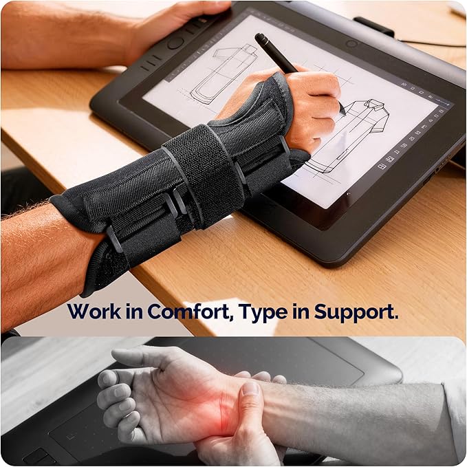 FEATOL 2 Pack Blue Black Wrist Brace for Carpal Tunnel - Pain Relief for Sprain, Arthritis, Tendonitis, Injuries, Wrist Pain, Cockup Wrist - Wrist Brace Night Support Both Hand with Removeable Splint - For Men & Women Medium/Large Size