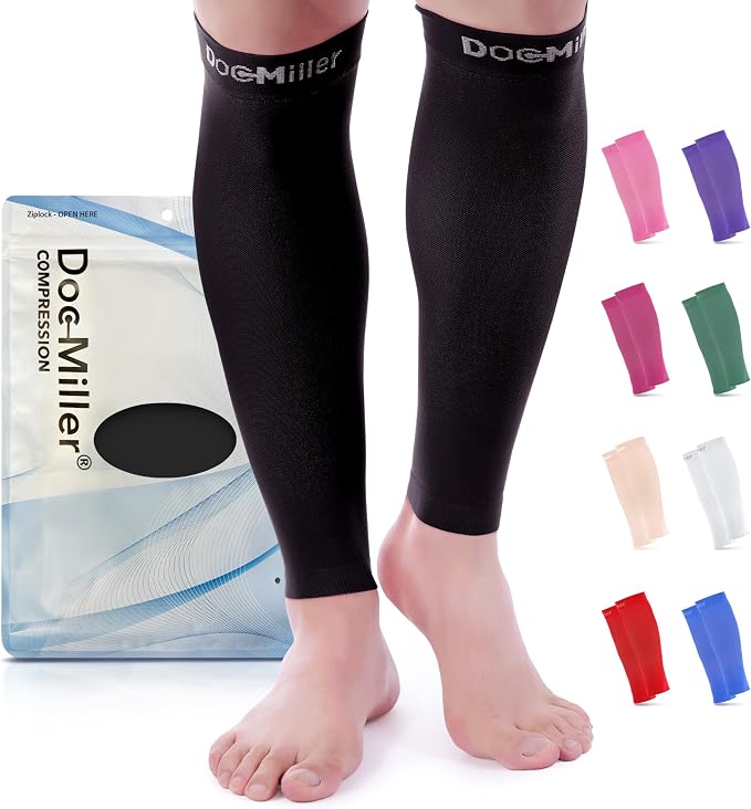 Doc Miller Compression Calf Sleeve for Men & Women, Premium Medical Grade, 15-20mmHg Graduated Support for Running, Calf Tear, Shin Splints, Knee High, Calf Sleeves, 1 Pair