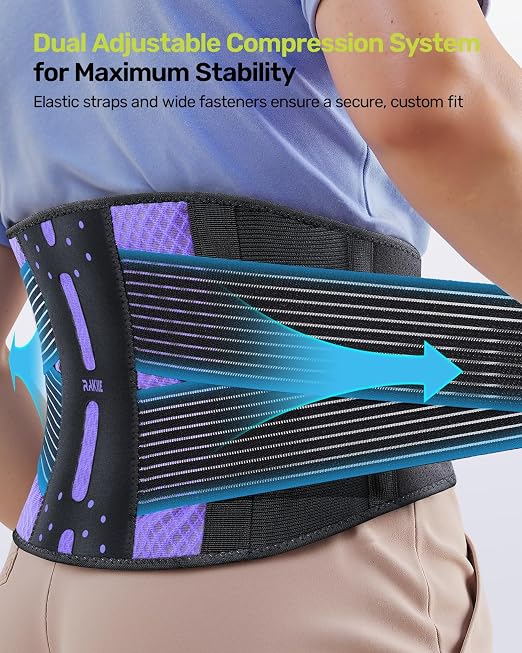 Rakiie Slim Back Brace for Lower Back Pain Relief, Lightweight & Breathable Back Support Brace for Men Women, Ergonomic Light Lumbar Support for Everyday Wear, Purple S