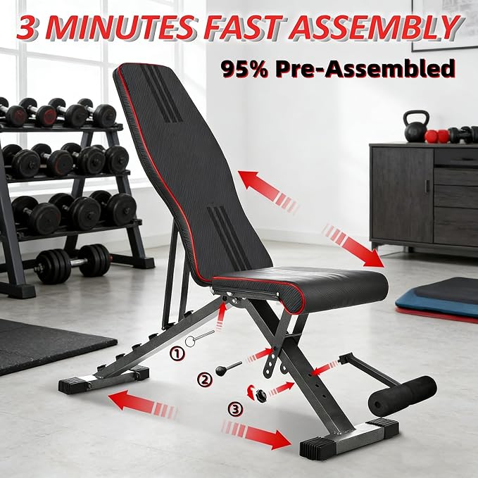 Weight Bench, Foldable Weight Benches for Home Gym with 660 LBS, Adjustable Weight Bench with 72 Training Angles, Incline Bench Press for Full Body
