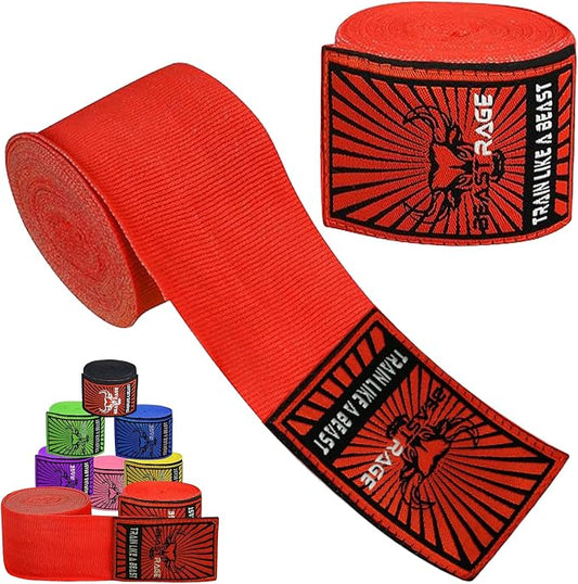 BEAST RAGE Boxing Hand Wraps for MMA Kickboxing Wrist Wraps Professional Adult 180" Semi-Elastic Martial Arts Inner Gloves Heavy Bag Handwraps Muay Thai Thumb Straps
